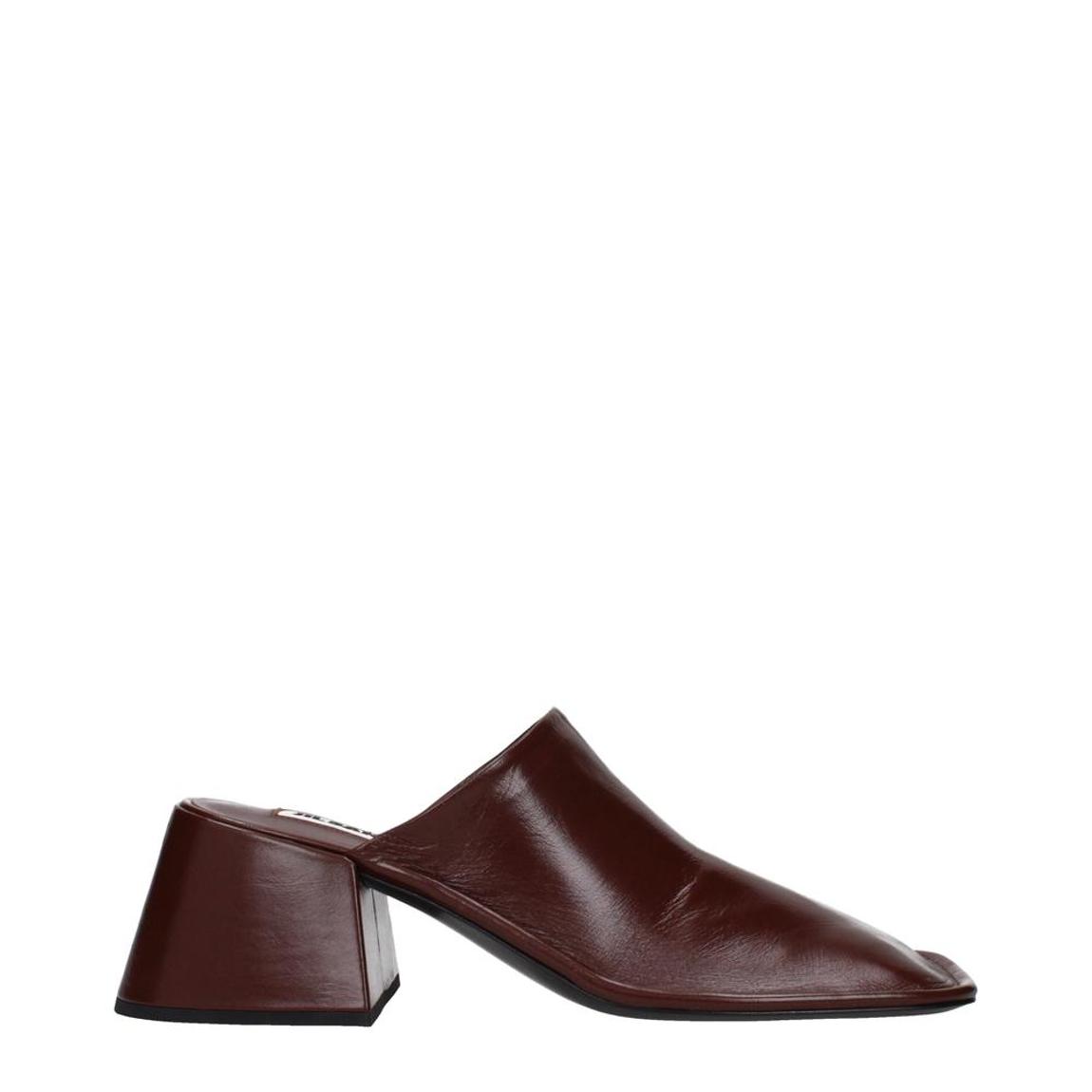 Leather Sandal with Medium Heel and Square Toe Wo - Red main product photo