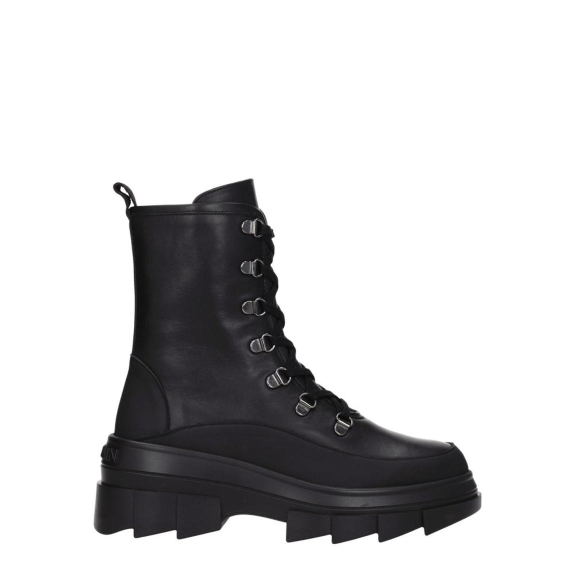 Leather Ankle Boots with Vintage Effect and Lace-Up Closure - main product photo