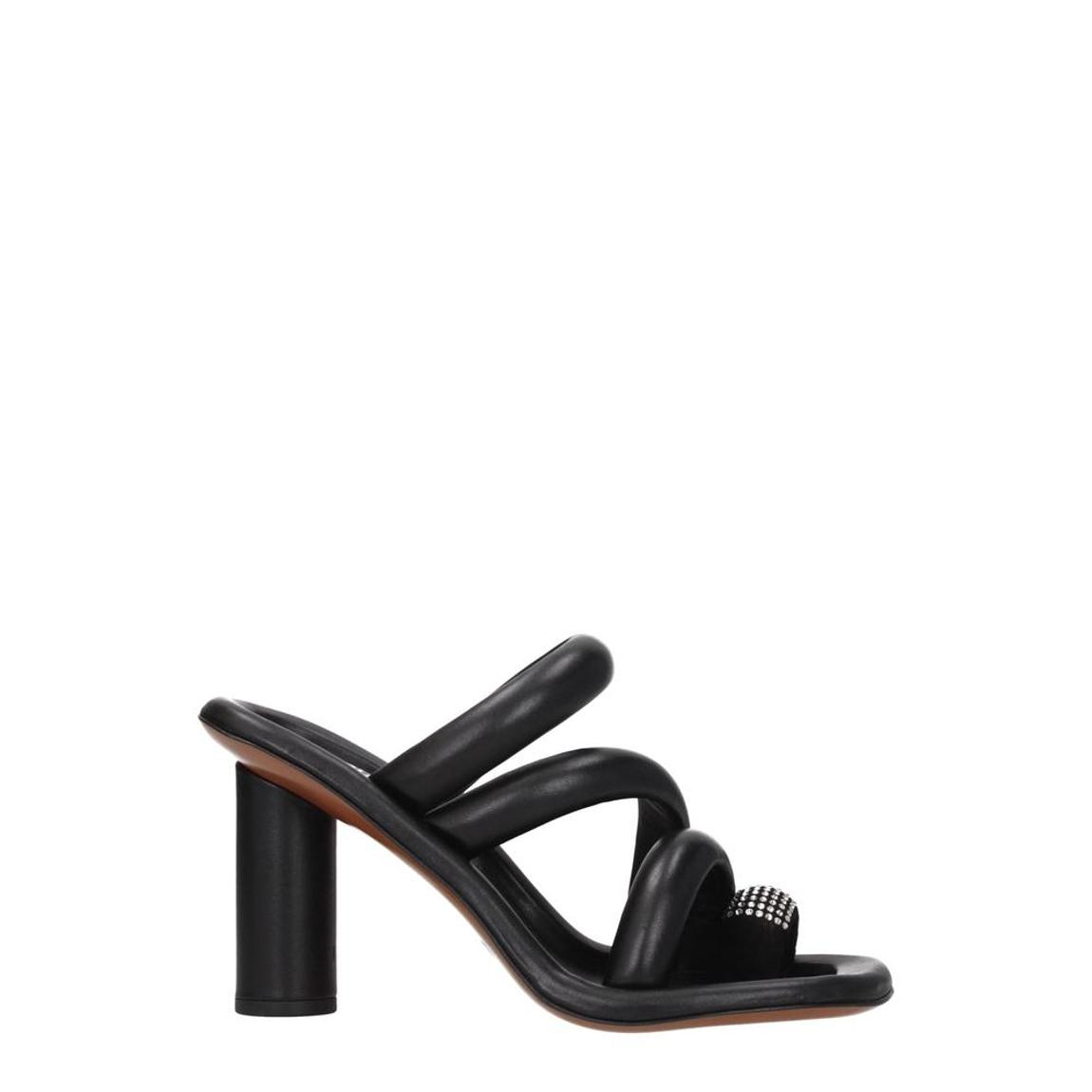 High Heel Leather Sandal with Rhinestone Detailing - Black main product photo