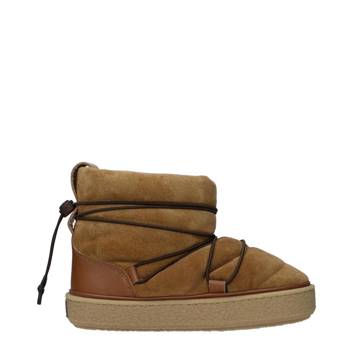 Suede Leather Ankle Boots with Drawstring Closure - Brown main product photo