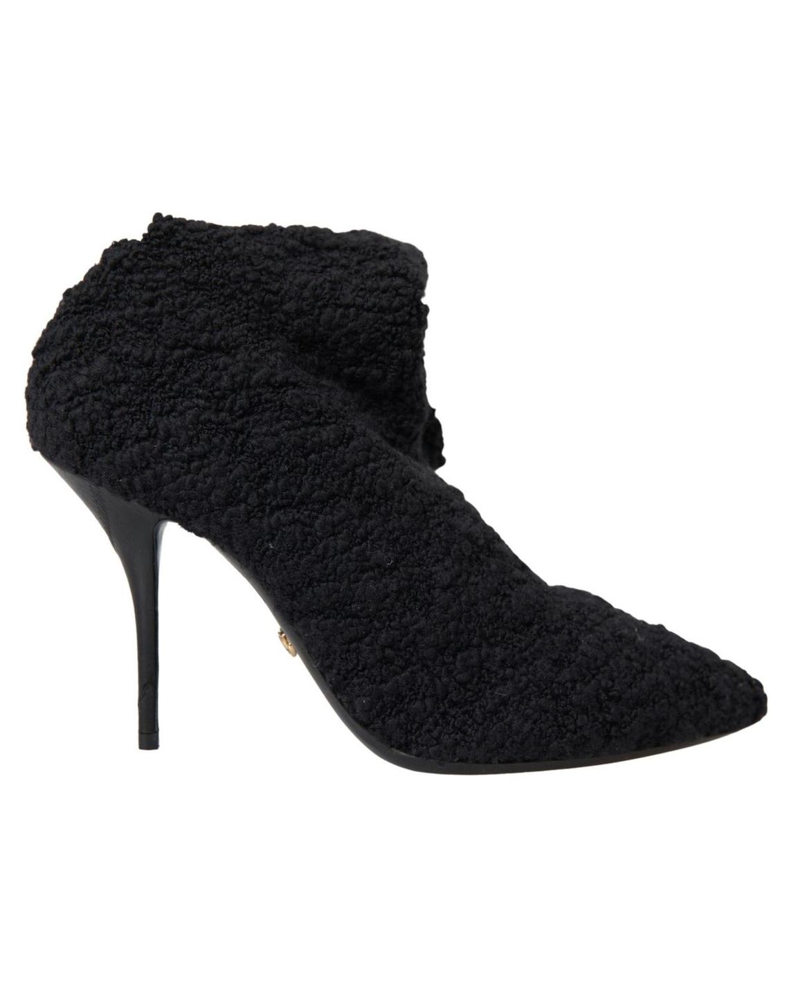 HighHeeled Boucle Ankle Boots - Black main product photo
