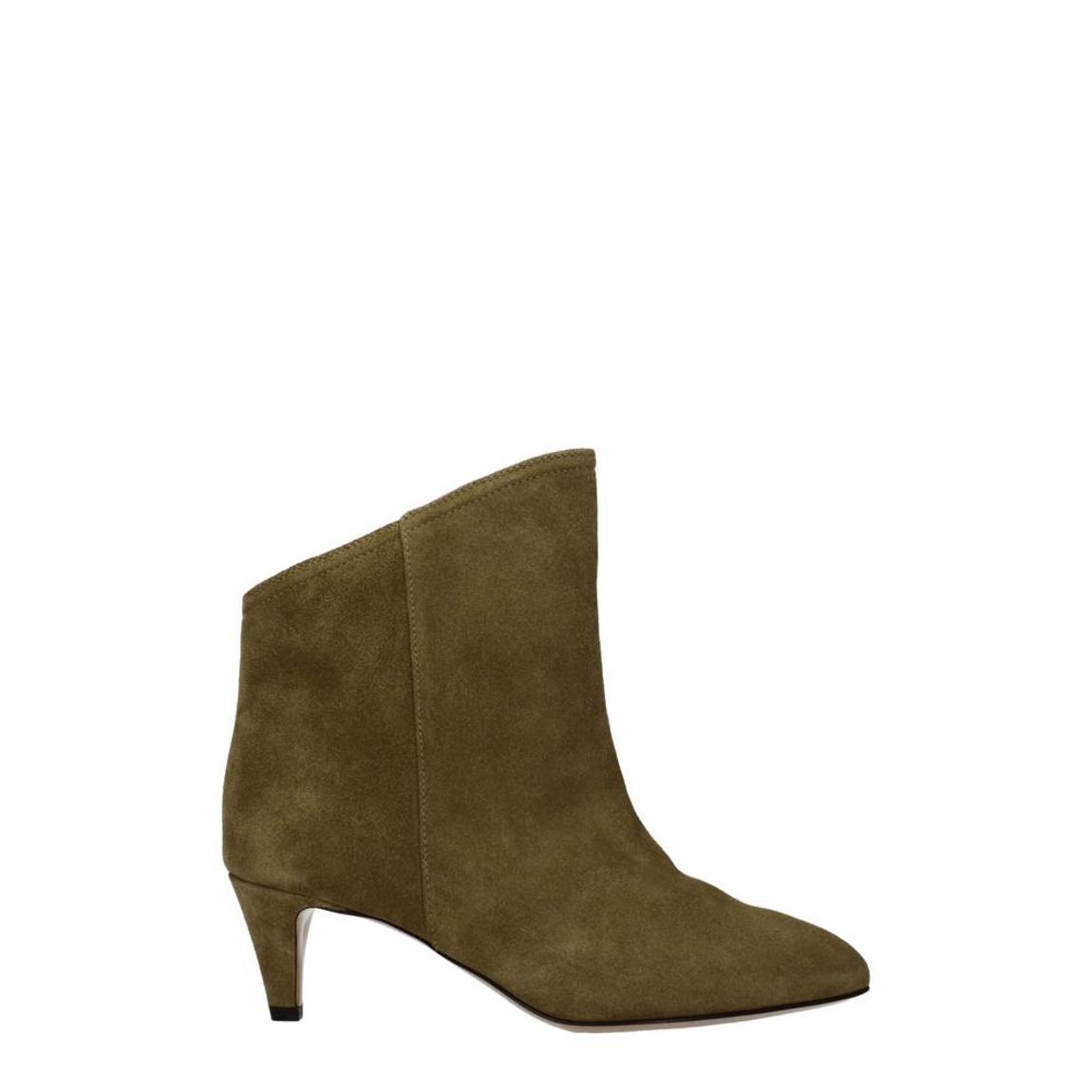 Suede Leather Pointy Toe Ankle Boots with Mid Heels Wo - Gray main product photo