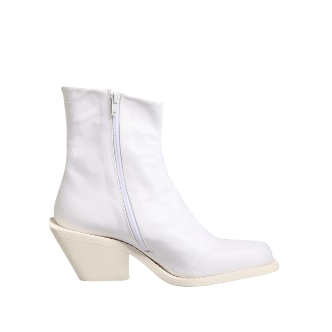 Square Heel Zip Ankle Boots with Leather Sole - White main product photo