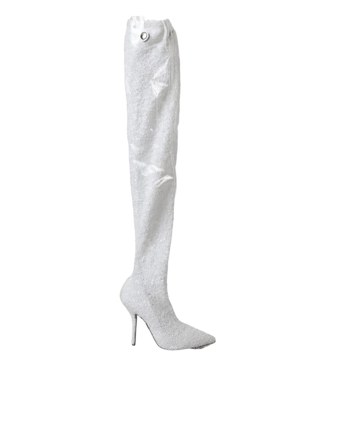 Sequin OvertheKnee Boots - White main product photo
