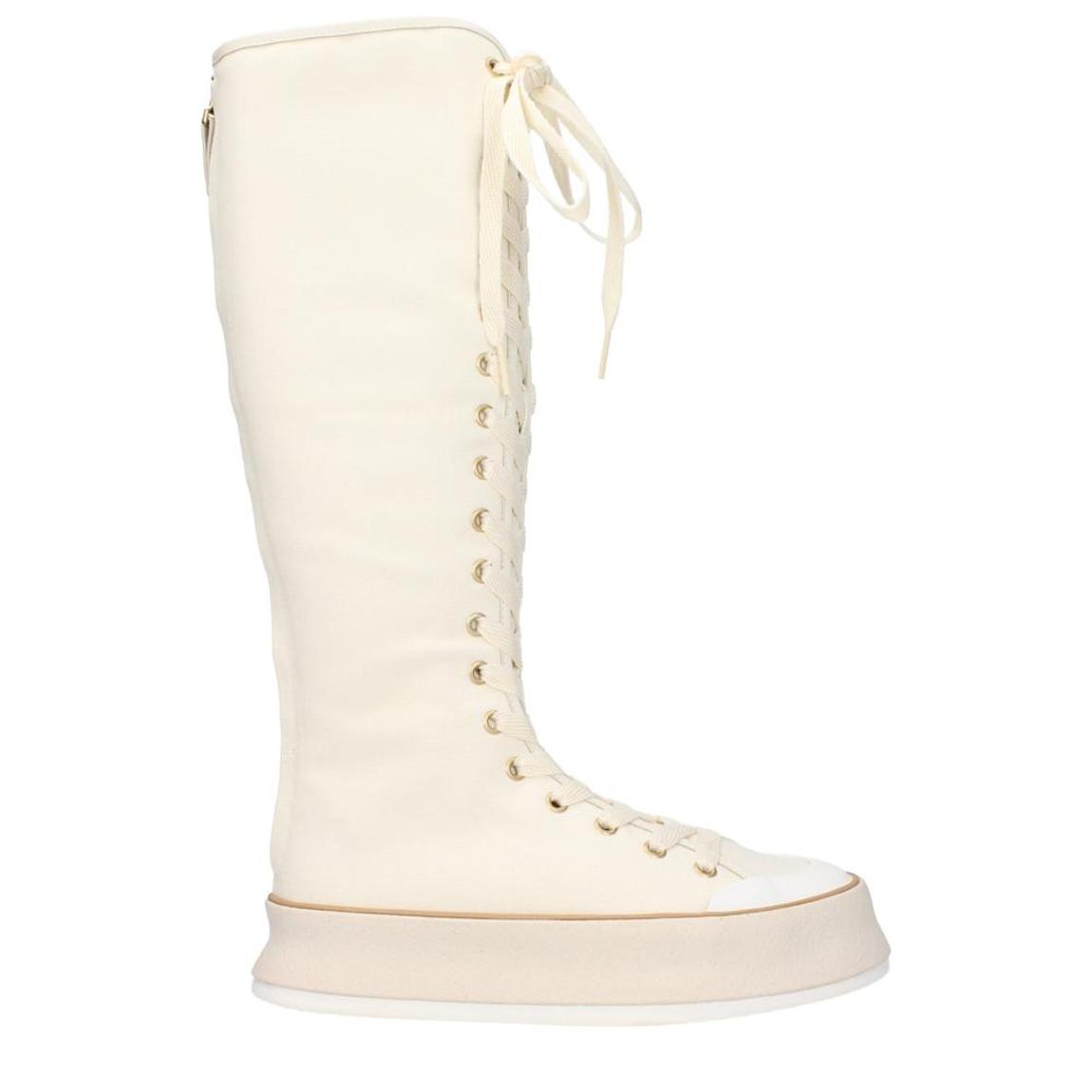 Fabric Lace-Up Wedge Boots with Vintage Effect - Beige main product photo