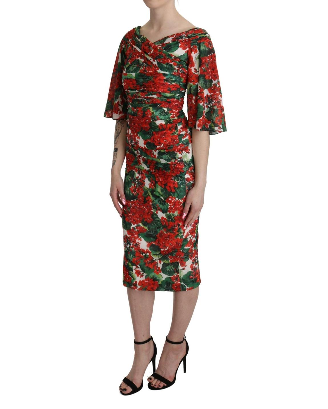 Floral Jersey Dress Geranium Print Midi Dress Wo - Multicolor main product photo