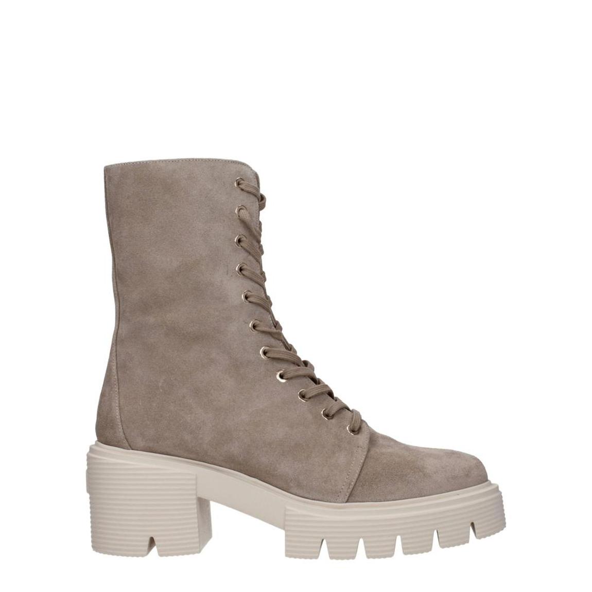 Vintage Lace-Up Suede Ankle Boots with Mid Heels Wo - Beige main product photo
