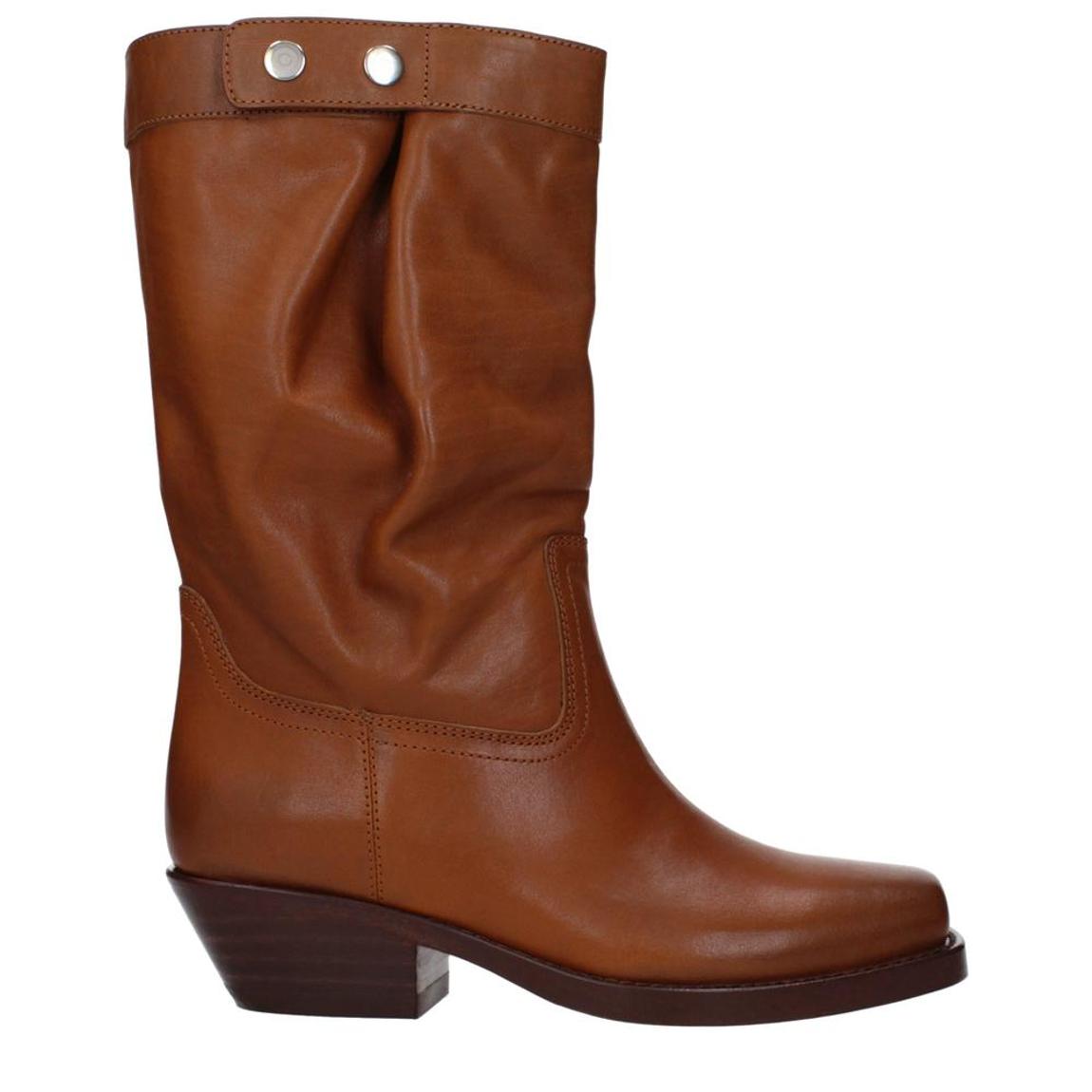 Vintage Effect Leather Ankle Boots with Mid Heels Wo - Brown main product photo