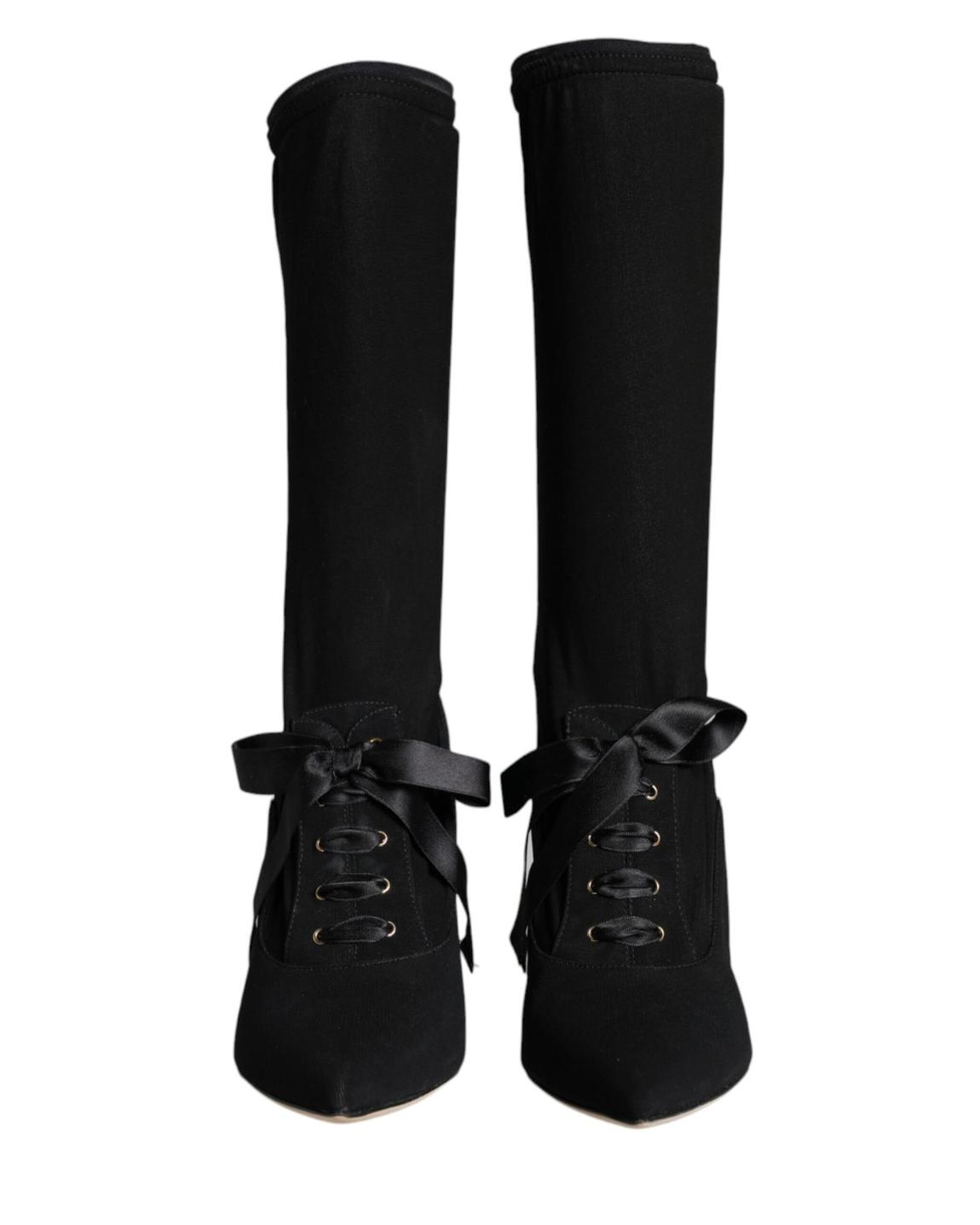 HighHeeled LaceUp Boots - Black main product photo