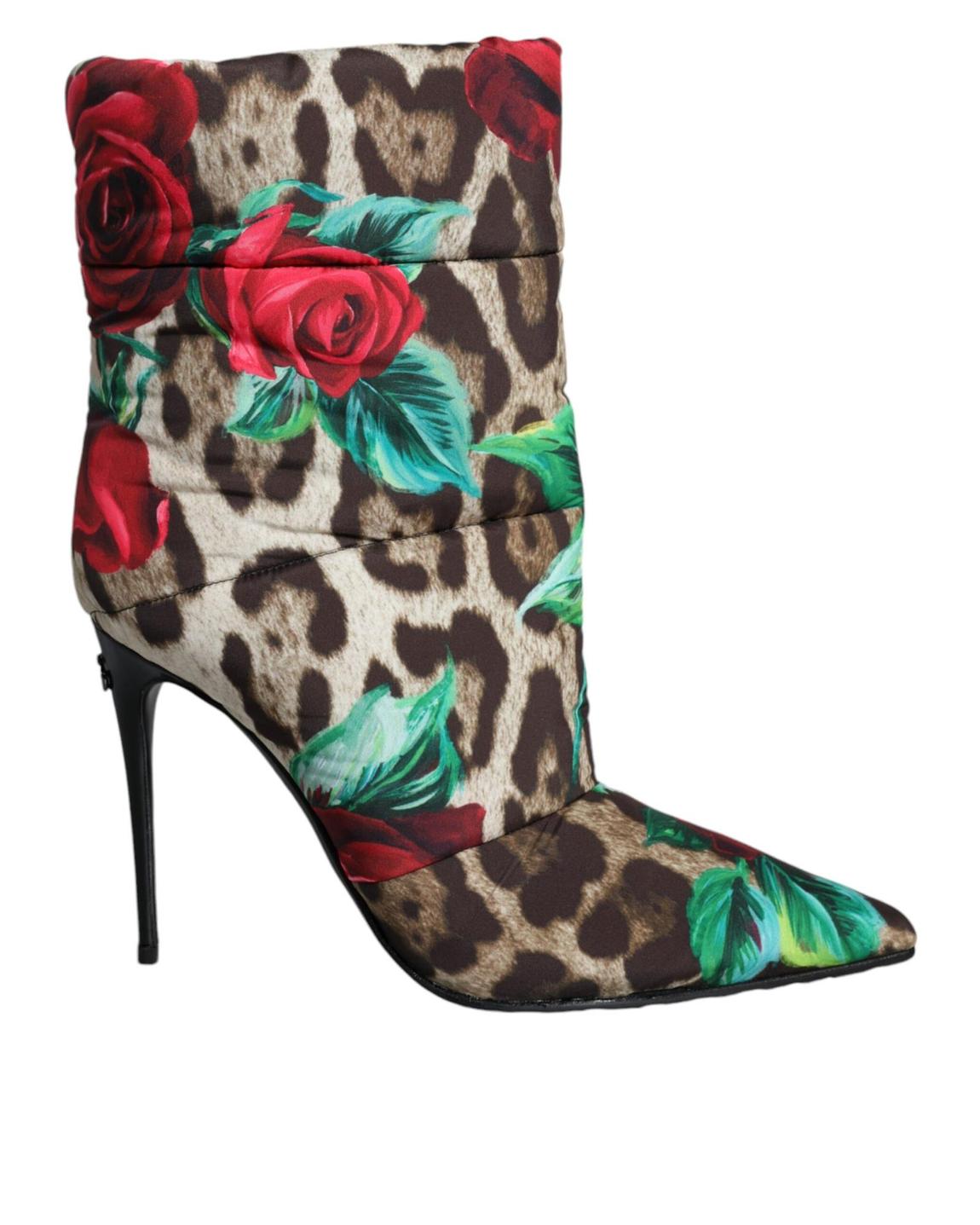 Floral Print Ankle Boots Leopard Roses - Multicolor main product photo