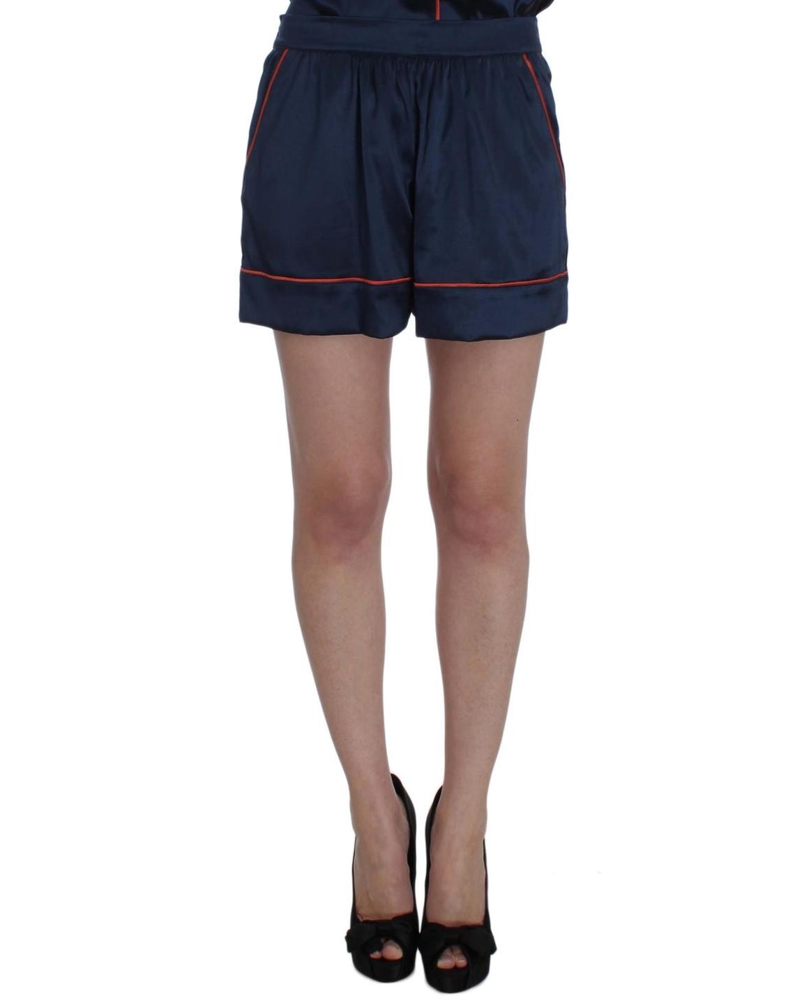 Silk Shorts with Orange Trim Wo - Blue main product photo