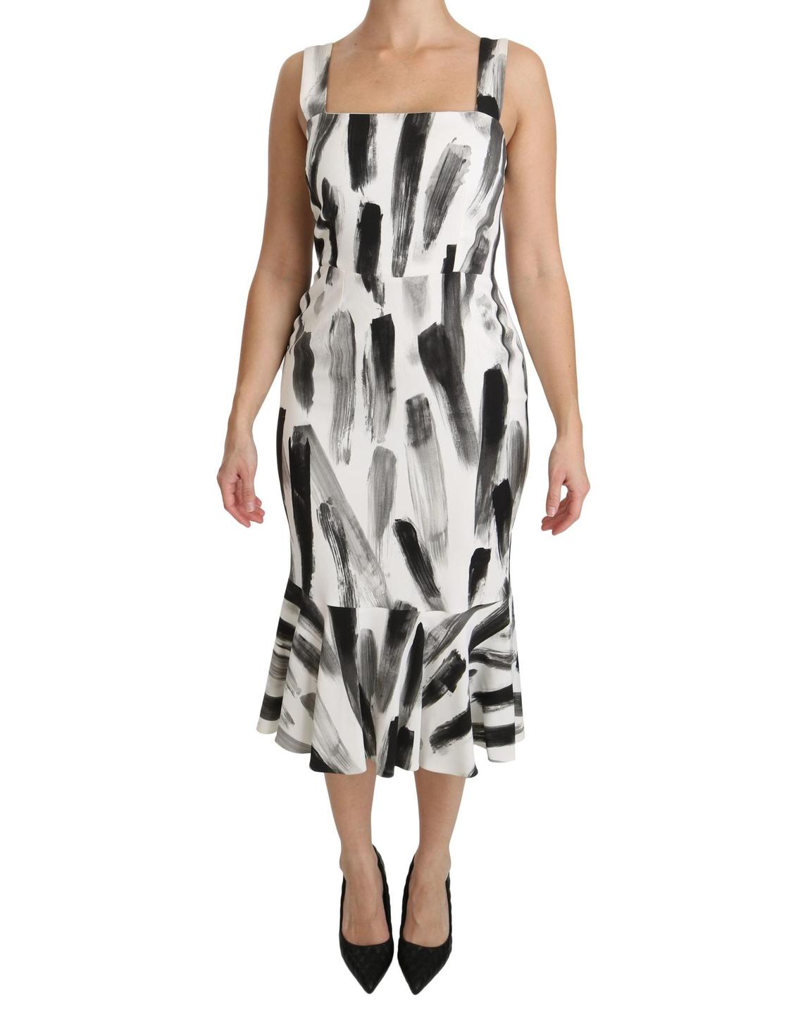 Midi Fit Flare Paint Splatter Dress - White Dresses main product photo