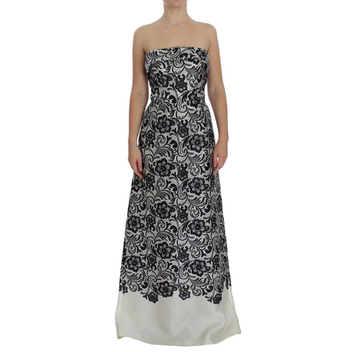 Lace Maxi Dress Floral Print Evening Gown - Blackwhite Dresses main product photo