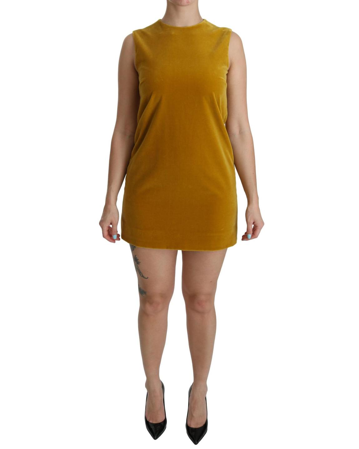 Velvet Mini Dress Sleeveless Shift Dress Wo - Yellow Dresses main product photo