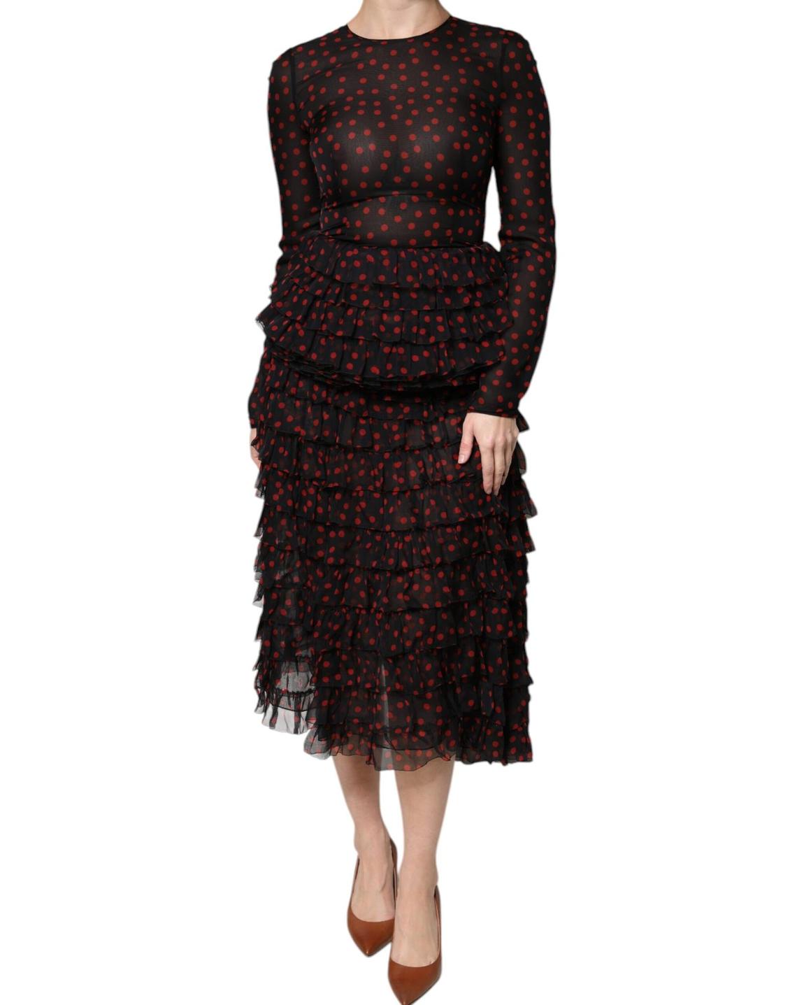 Tiered Ruffle Polka Dot Dress - Black And Red Dresses main product photo