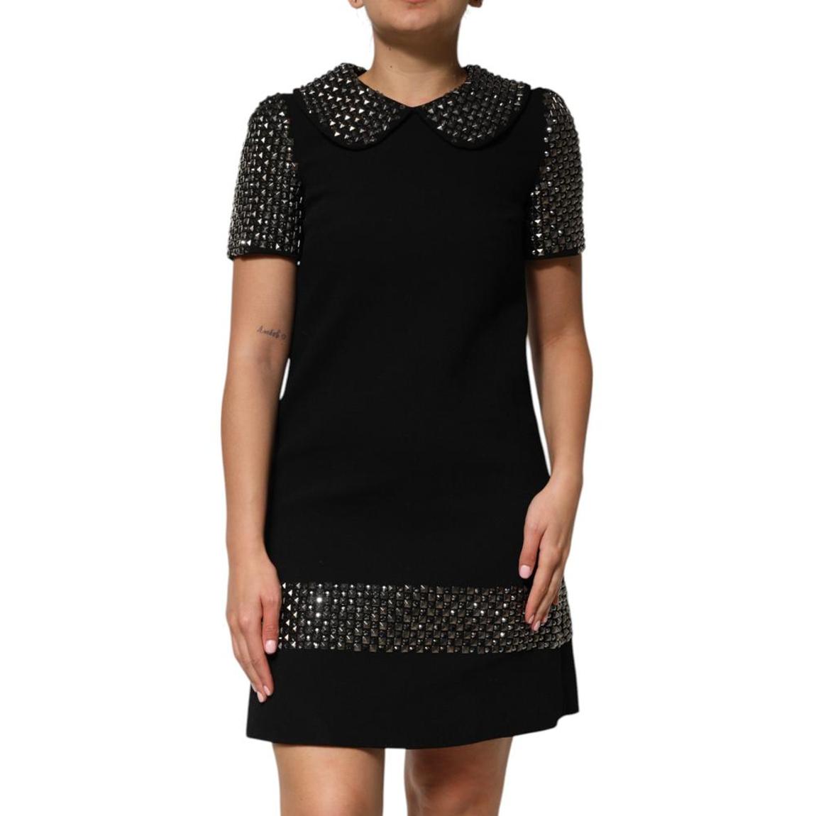 Crystal Embellished Collared Mini Dress with Back Zipper Closure Women main product photo