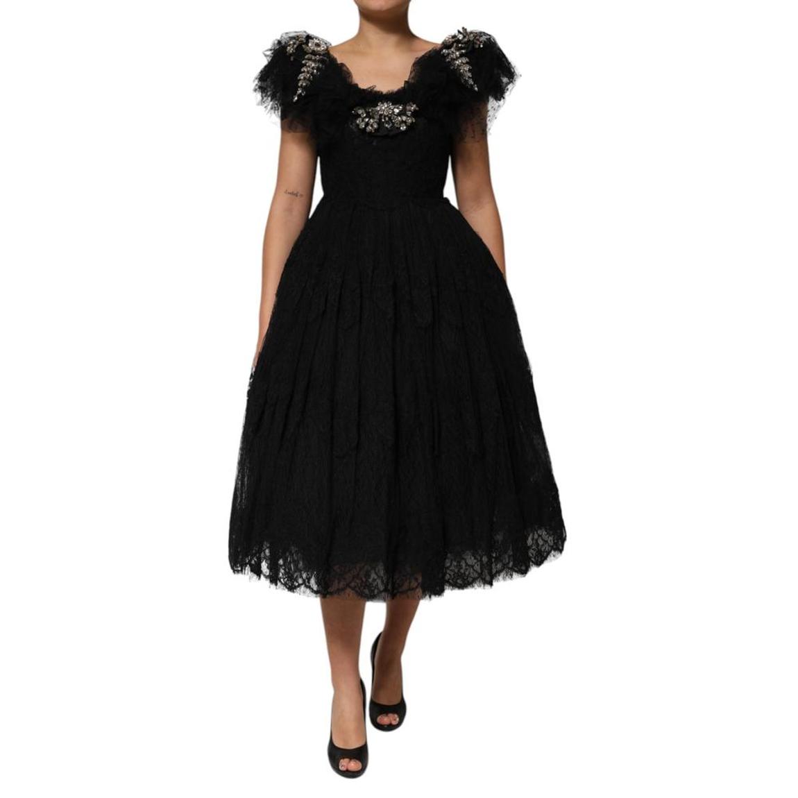Crystal Embellished Midi A-line Dress with Silk Stretch Lining - main product photo