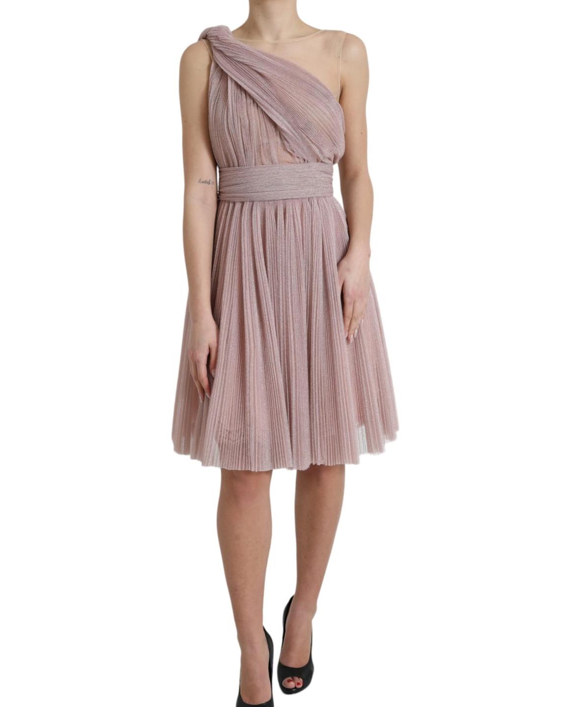Pleated Mini Dress One Shoulder Style - Pink Dresses main product photo