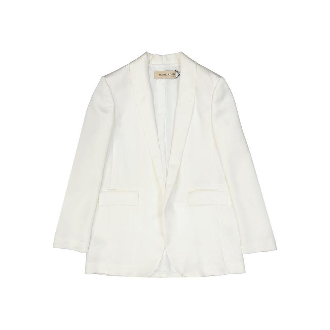 Satin Effect Fully Lined Jacket with Side Flap Pockets Wo - White main product photo