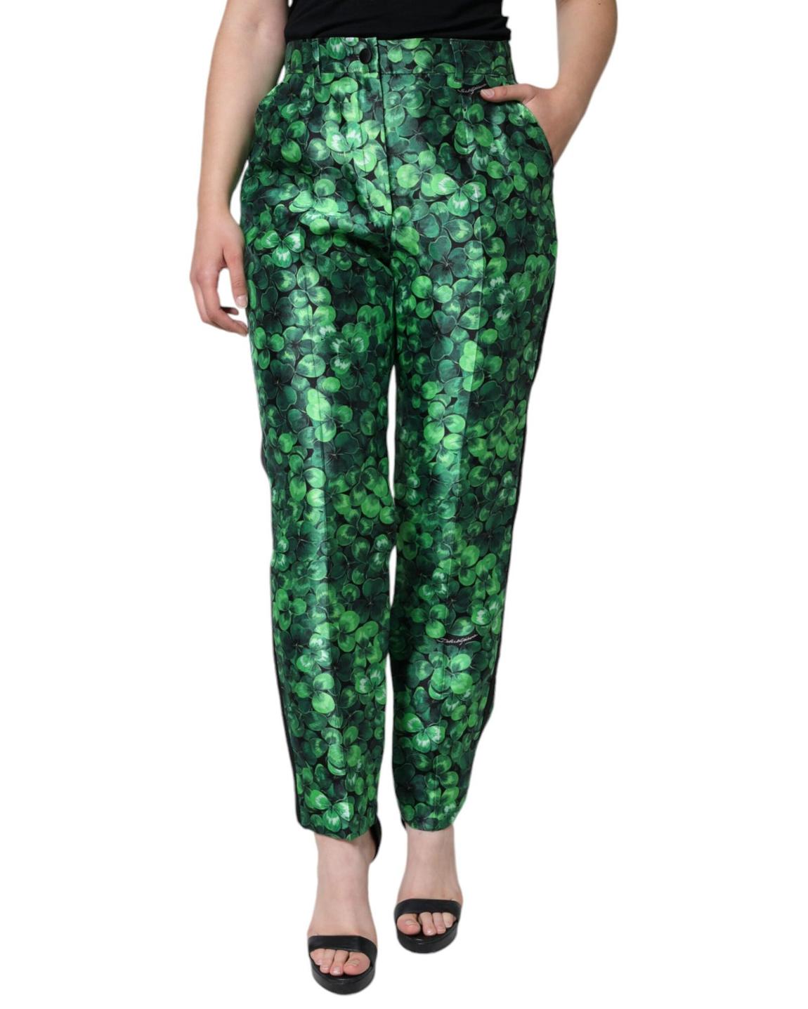 Clover Print Trousers Straight Leg Wo - Green Jeans main product photo