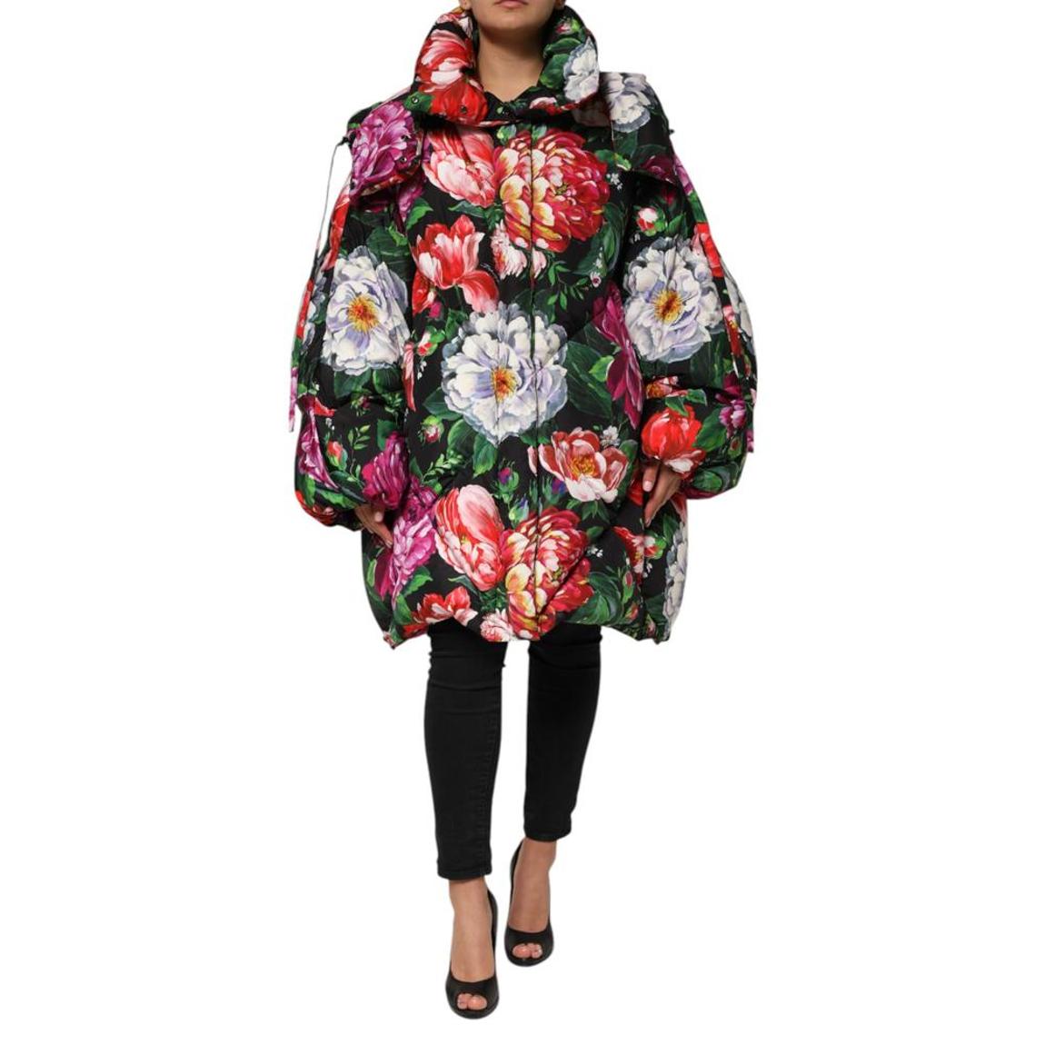 Floral Hooded Puffer Jacket with Zipper Closure and Logo Details Wo main product photo