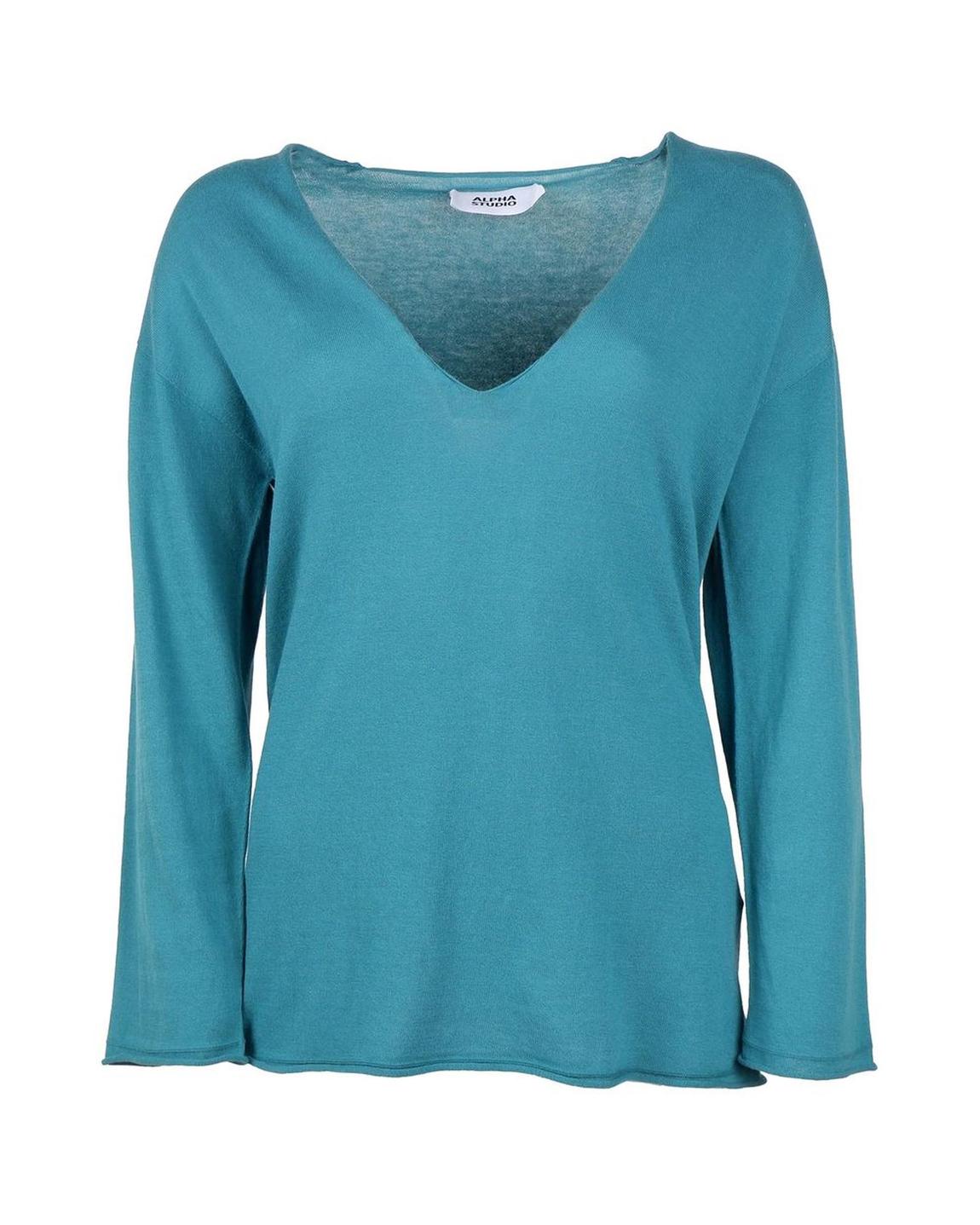 VNeck Knit Top AL12977 Wo - Green Sweaters main product photo