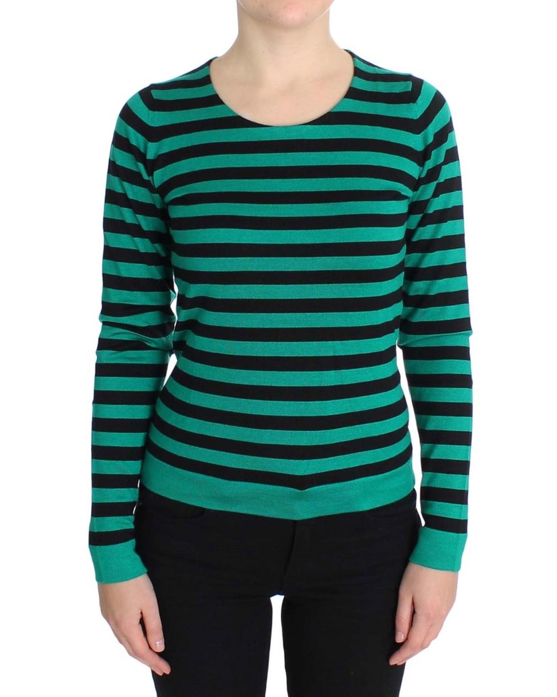 Striped Knit Long Sleeve Pullover - Green Sweaters main product photo