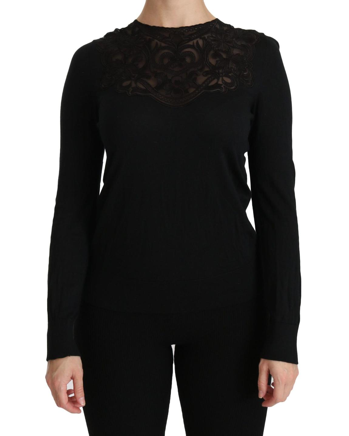 LaceDetailed Wool Knit Sweater Wo - Black main product photo