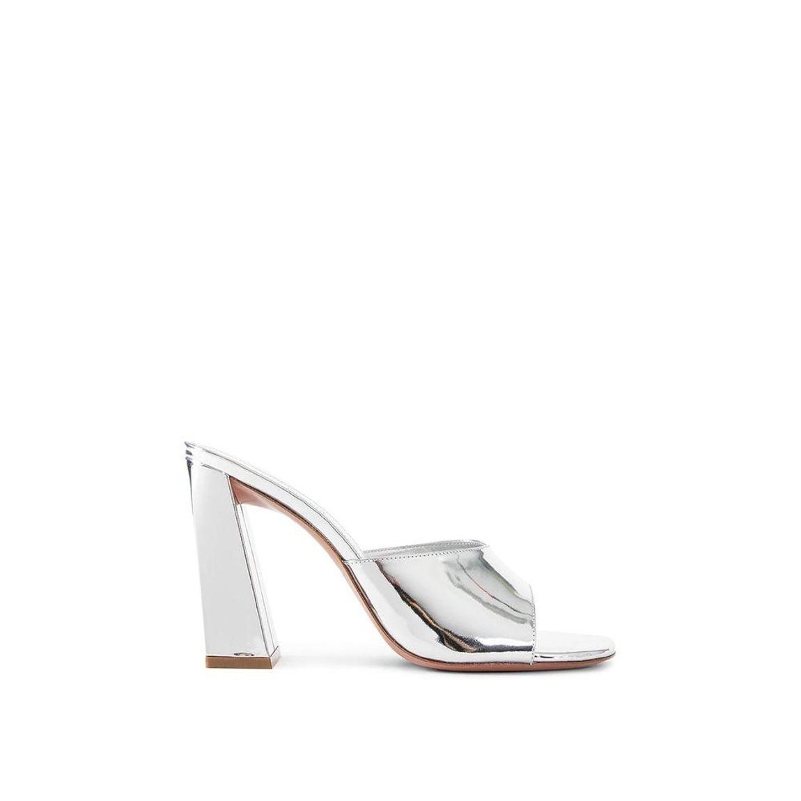 Patent Leather Block Heel Mules with Branded Insole - Silver main product photo
