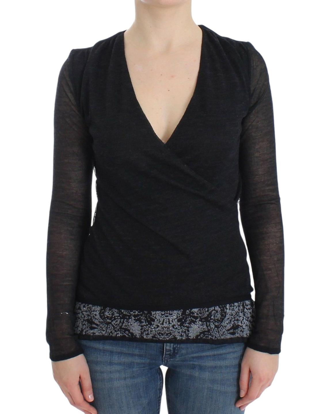 VNeck Knit Top Long Sleeve - Black Sweaters main product photo