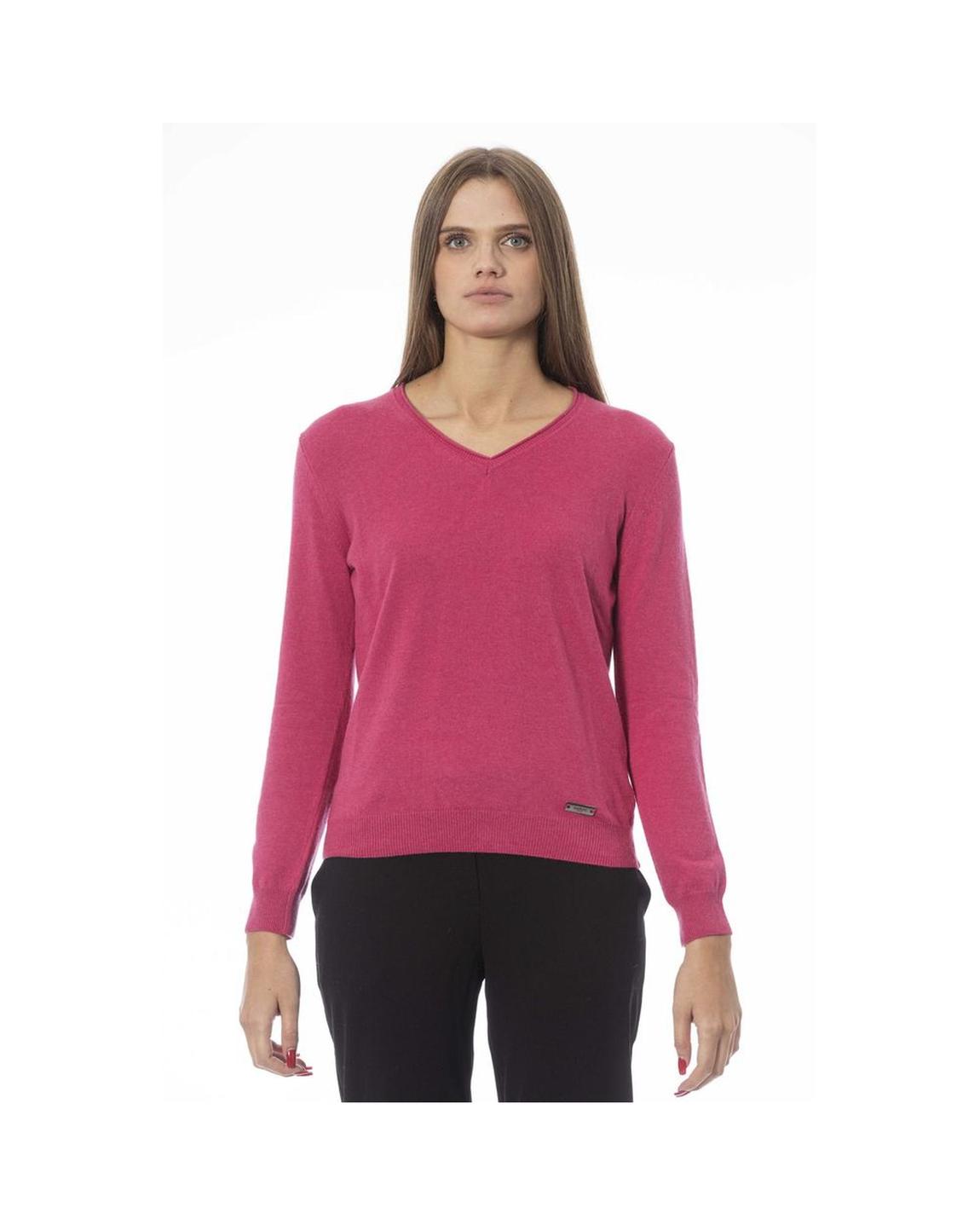 VNeck Knit Sweater Long Sleeve Wo - Fuchsia main product photo