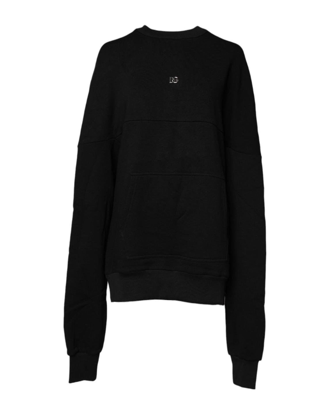 Oversized Knit Pullover Sweatshirt - Black Sweaters main product photo
