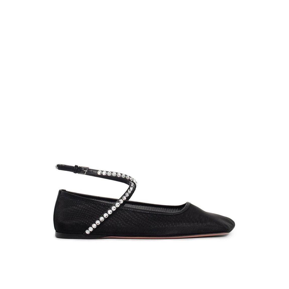 Mesh Crystal Embellished Ballerina Flats with Asymmetric Square Toe main product photo