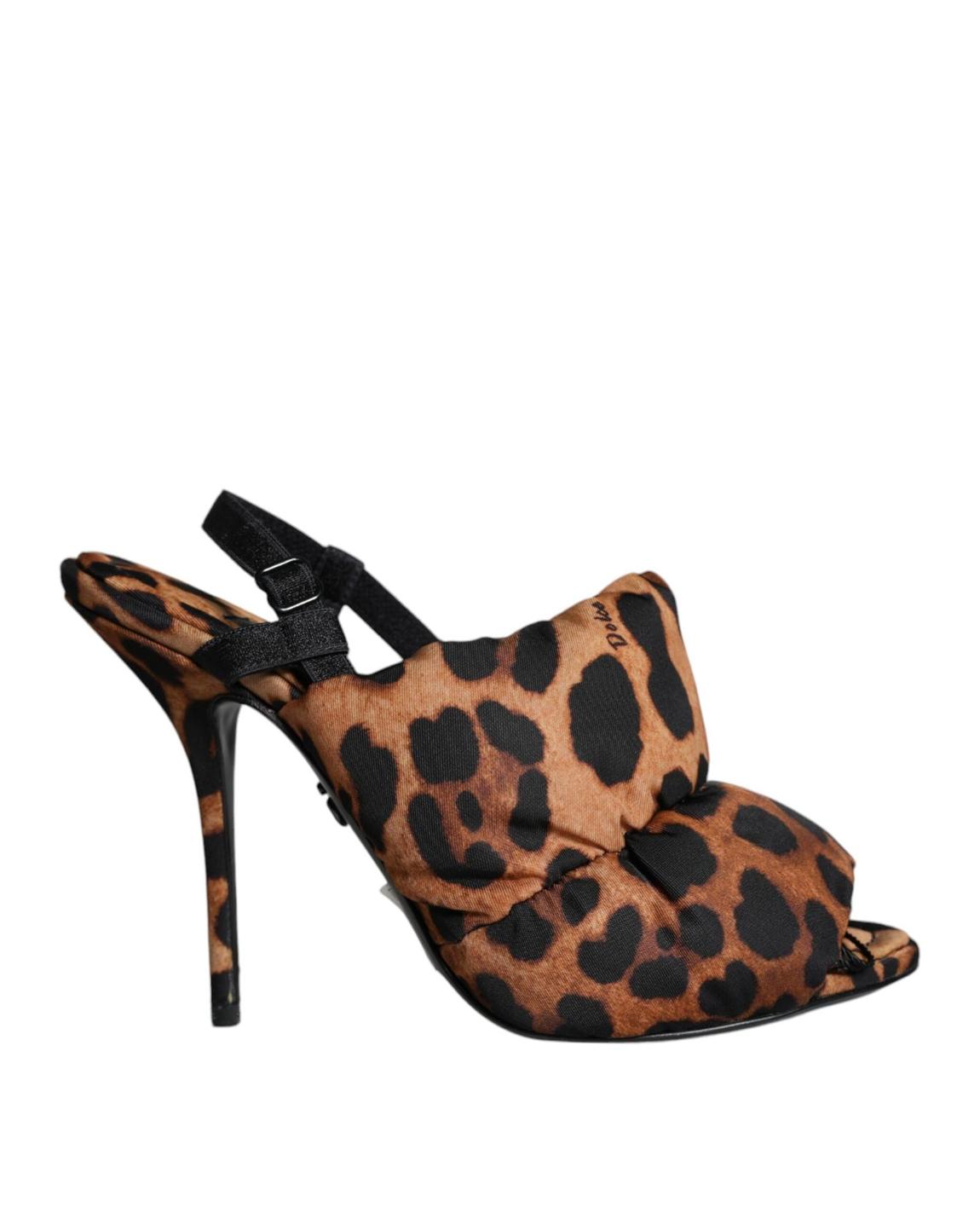Puffy Leopard Print Slingback Sandals Wo - Brown main product photo