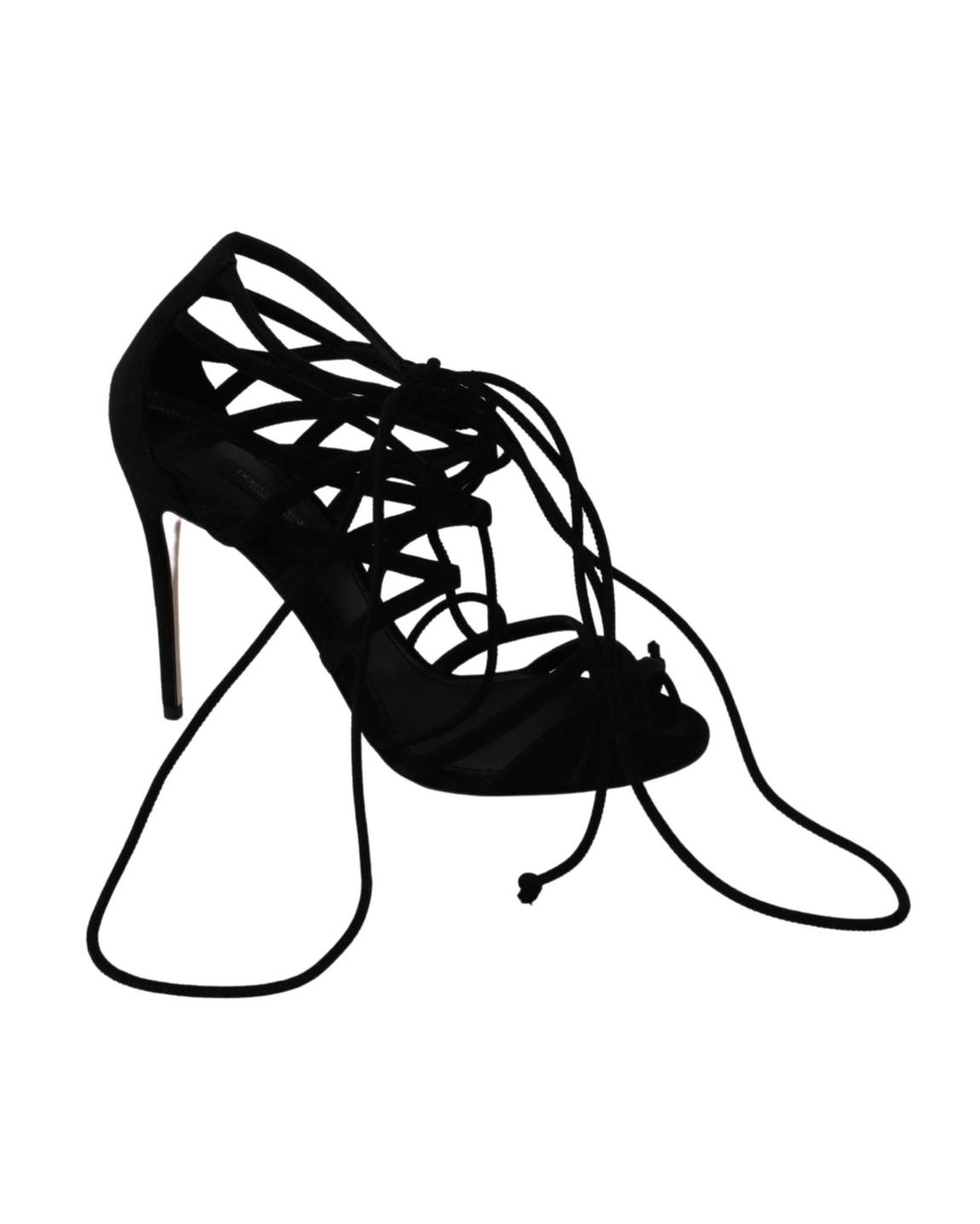 Dolce Gabbana LaceUp Sandals Black Suede Wo main product photo