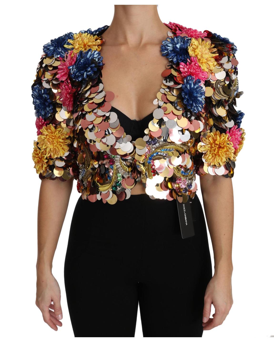 Sequin Flower Embellished Shrug - Multicolor Jackets main product photo
