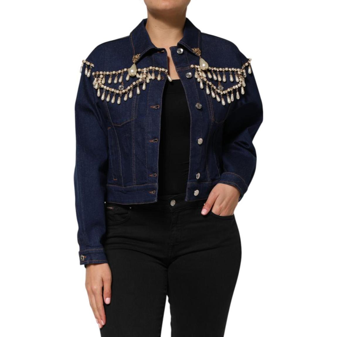 Crystal Embellished Cotton Denim Jacket with Button Closure - main product photo