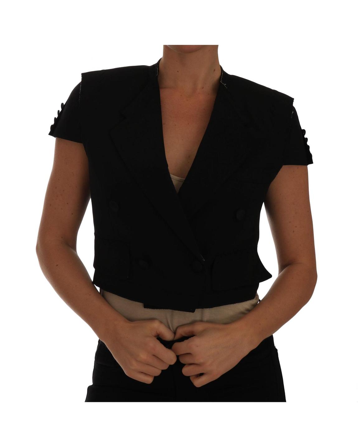 Cropped Jacket Short Sleeves VNeck - Black Jackets main product photo