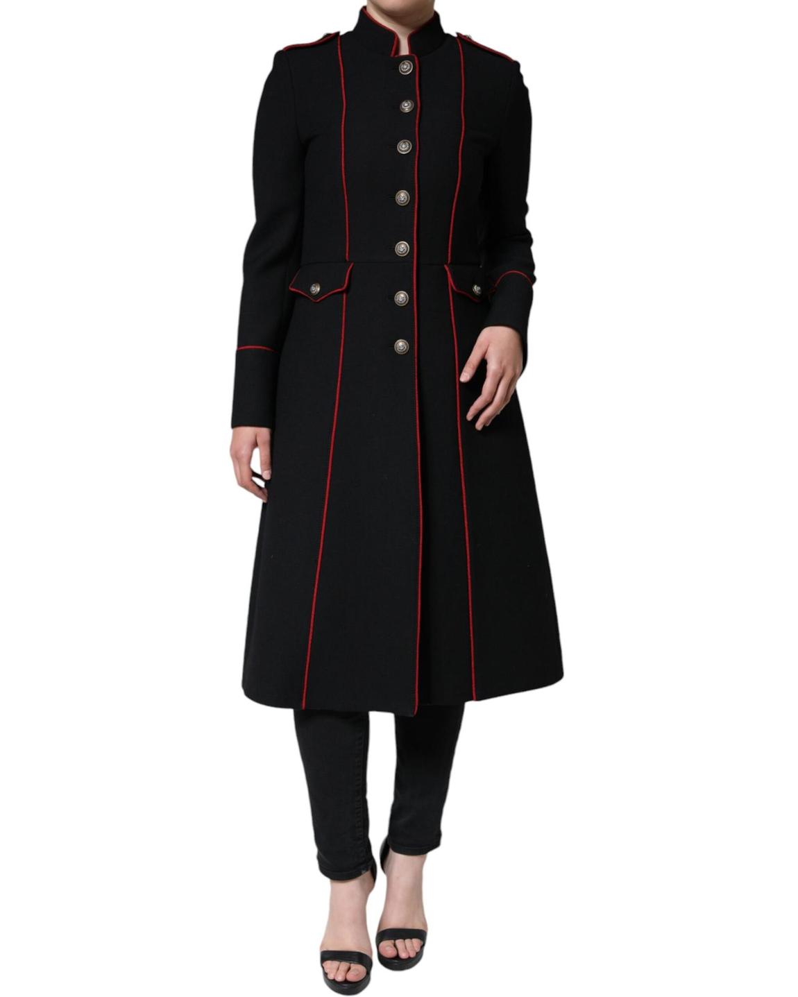 MilitaryStyle Coat Red Trim Detail - Black Jackets main product photo