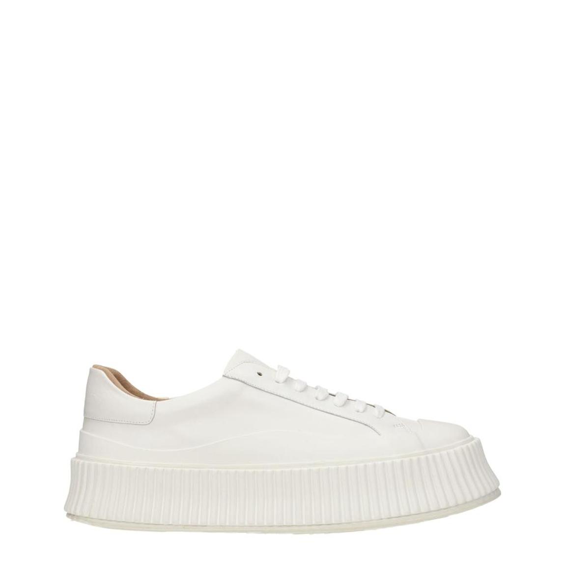 Leather Lace-Up Sneakers with Rubber Sole and Mid Heels Wo - White main product photo