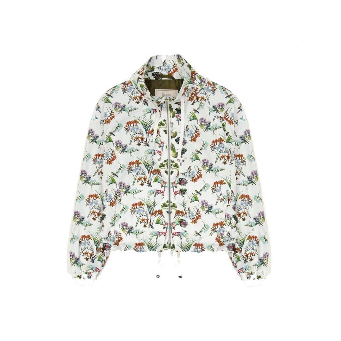 Floral Print Bomber Jacket with Hood and Side Pockets - White main product photo