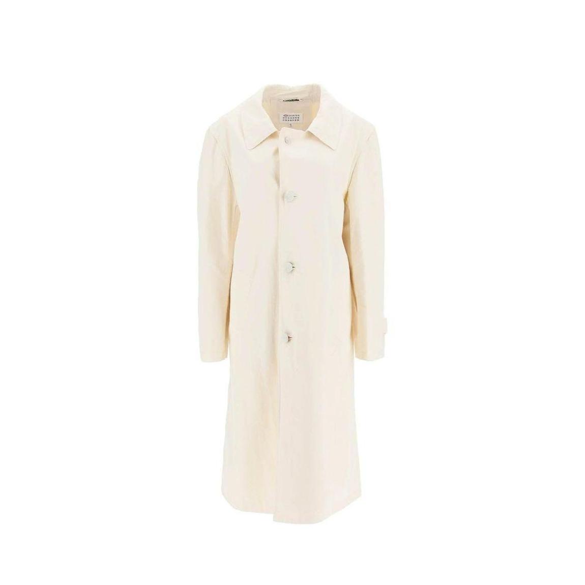 Cotton Long Sleeve Coat with Buttoned Cuffs Wo - White Jackets main product photo