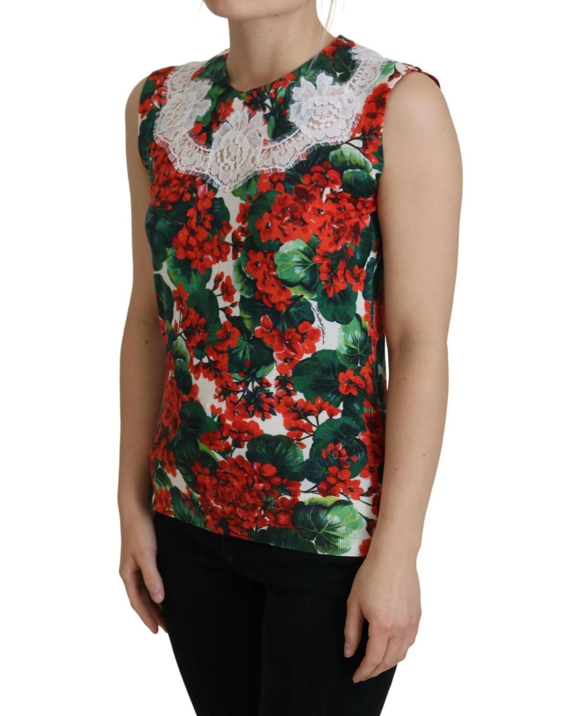 Floral Knit Top with Lace Detail - Multicolor Tops main product photo