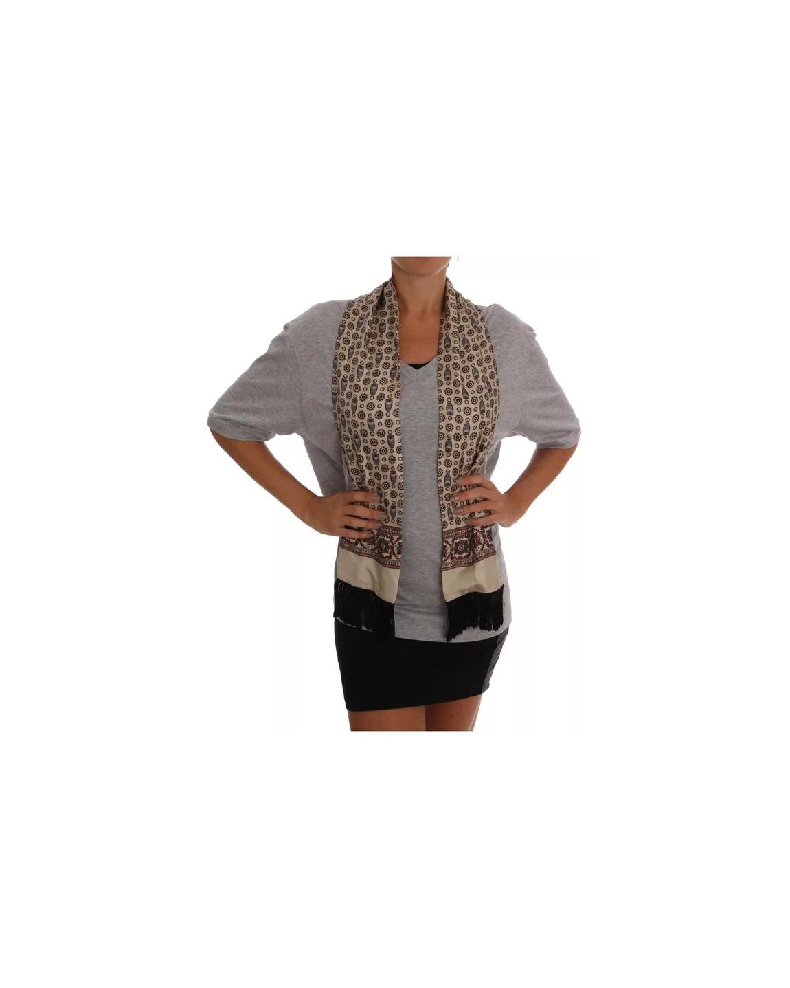 Printed Silk Scarf - Gray Tops main product photo