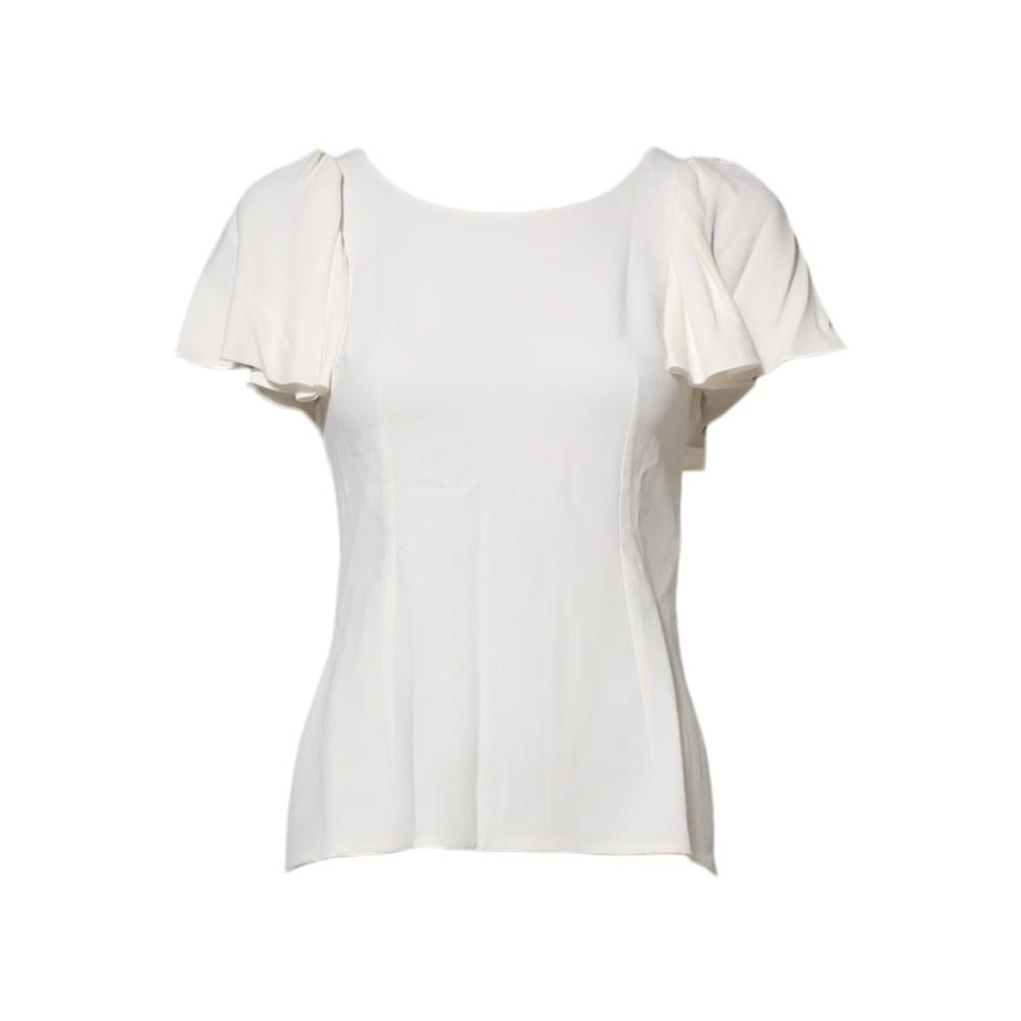 Round Neck Flared Short Sleeves Blouse - White Tops main product photo