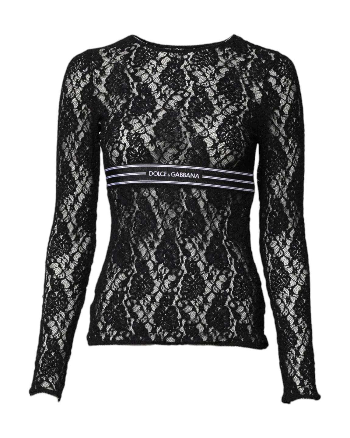Lace Long Sleeve Top - Black Tops main product photo