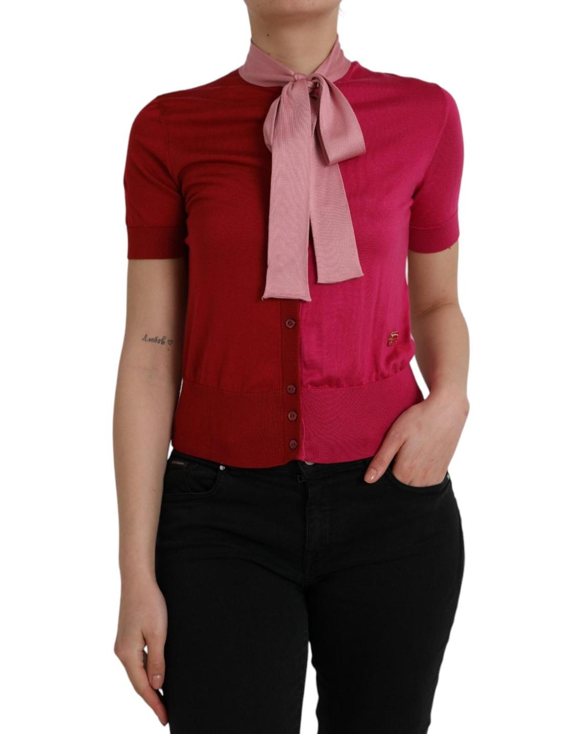 Dolce Gabbana Knit Top Short Sleeves Bow Tie - Pink Tops main product photo