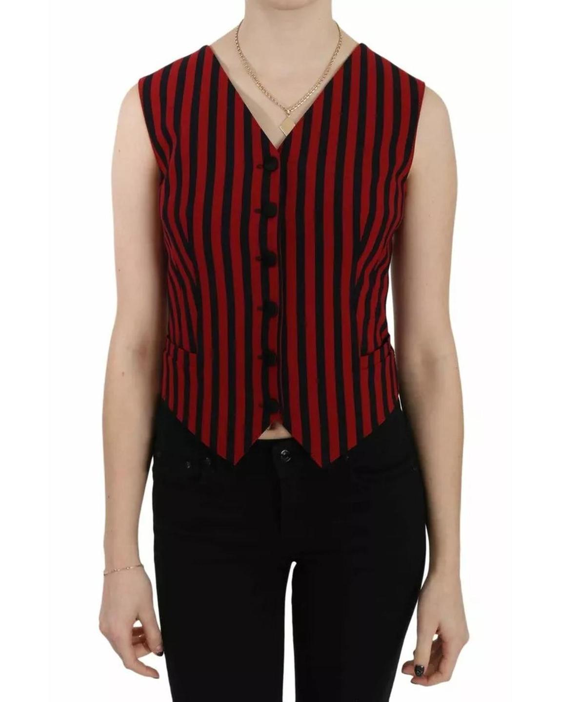 Striped Sleeveless Vest Wo - Black And Red main product photo