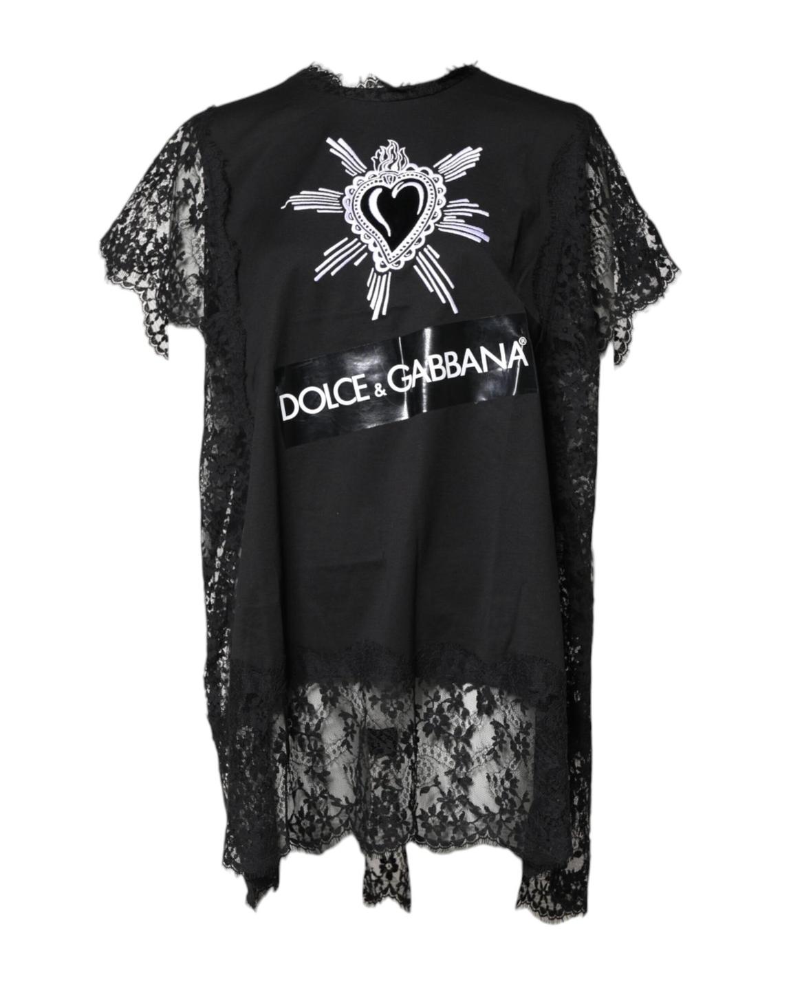 Lace Trim TShirt Dress Sacred Heart Graphic - Black Tops main product photo