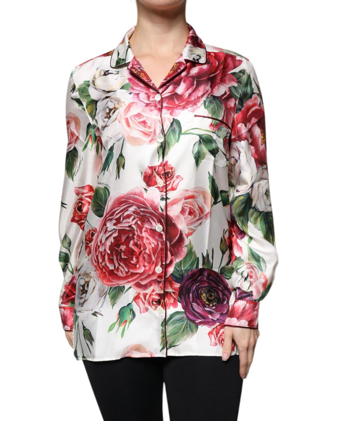 Floral Silk Shirt TSH86827 - White Tops main product photo